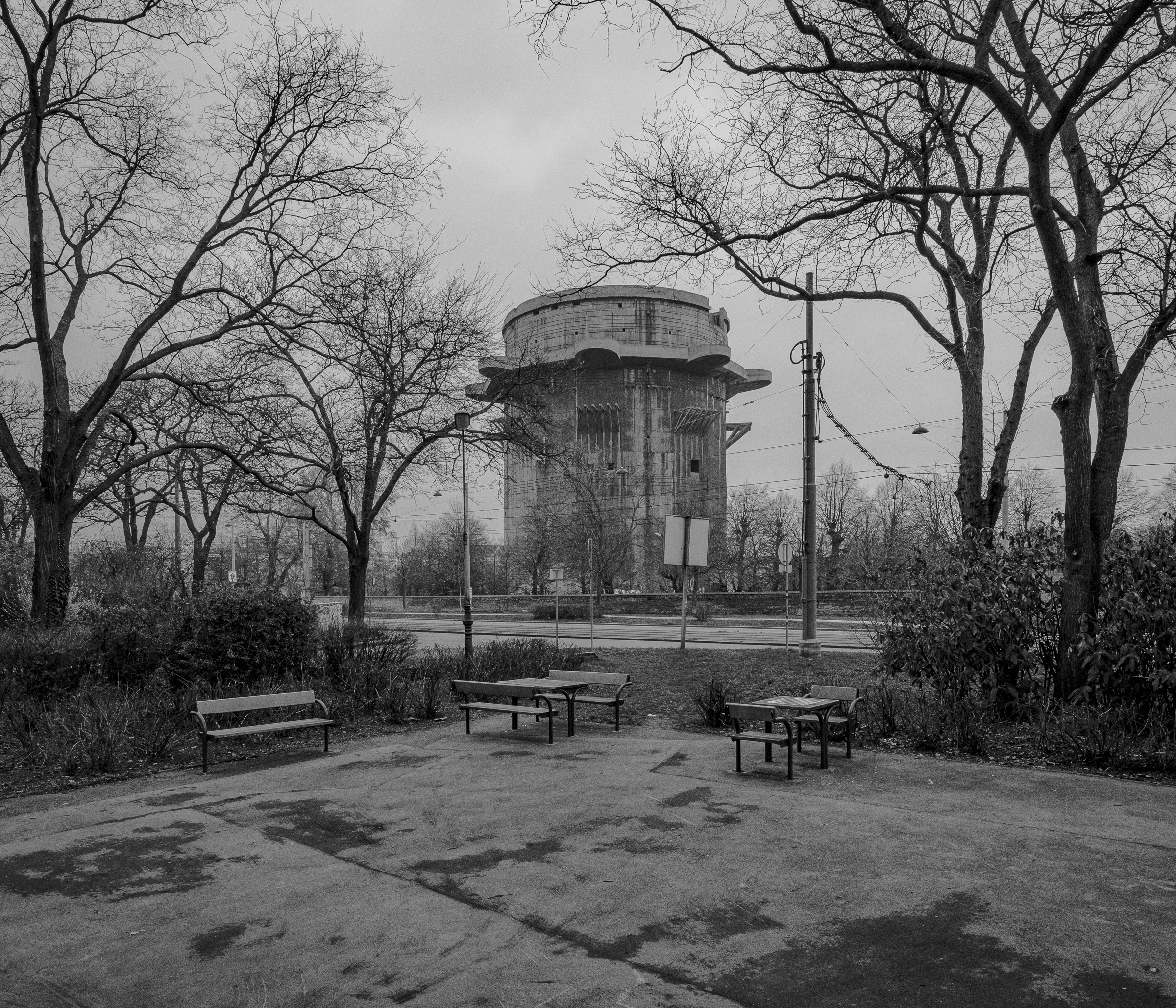 Vienna Flak tower in Arenbergpark. Colour