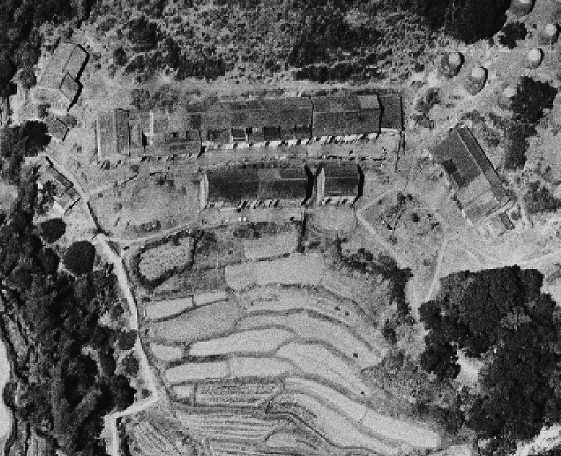 Hakka village Mui Tsz Lam from above, historic black and white, Project PLumg Grove